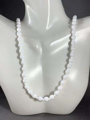 Vintage Necklace Faceted Glass White Beads 28 Inch