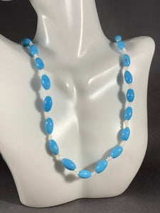 Vintage Necklace Blue Wound Glass Beads 32 Inch