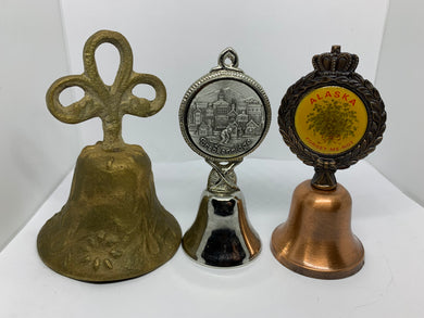 3 Metal Souvenir Bells Alaska Breckenridge Silver Copper Brass
