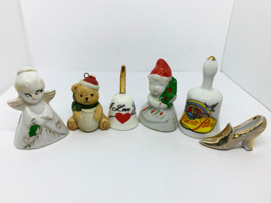 6 Porcelain Ceramic Miniatures Figurines Bells Teddy Bear Bone China
