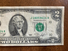 Load image into Gallery viewer, 1976 $2 Dollar Bill Federal Reserve Note J18059