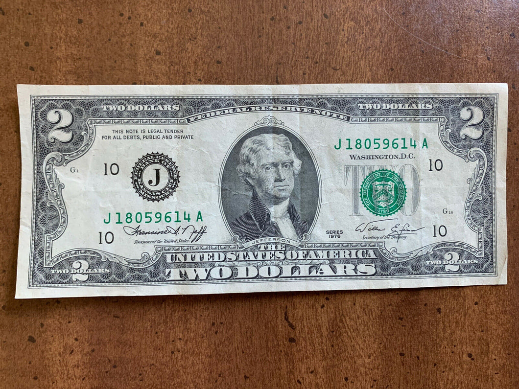 1976 $2 Dollar Bill Federal Reserve Note J18059